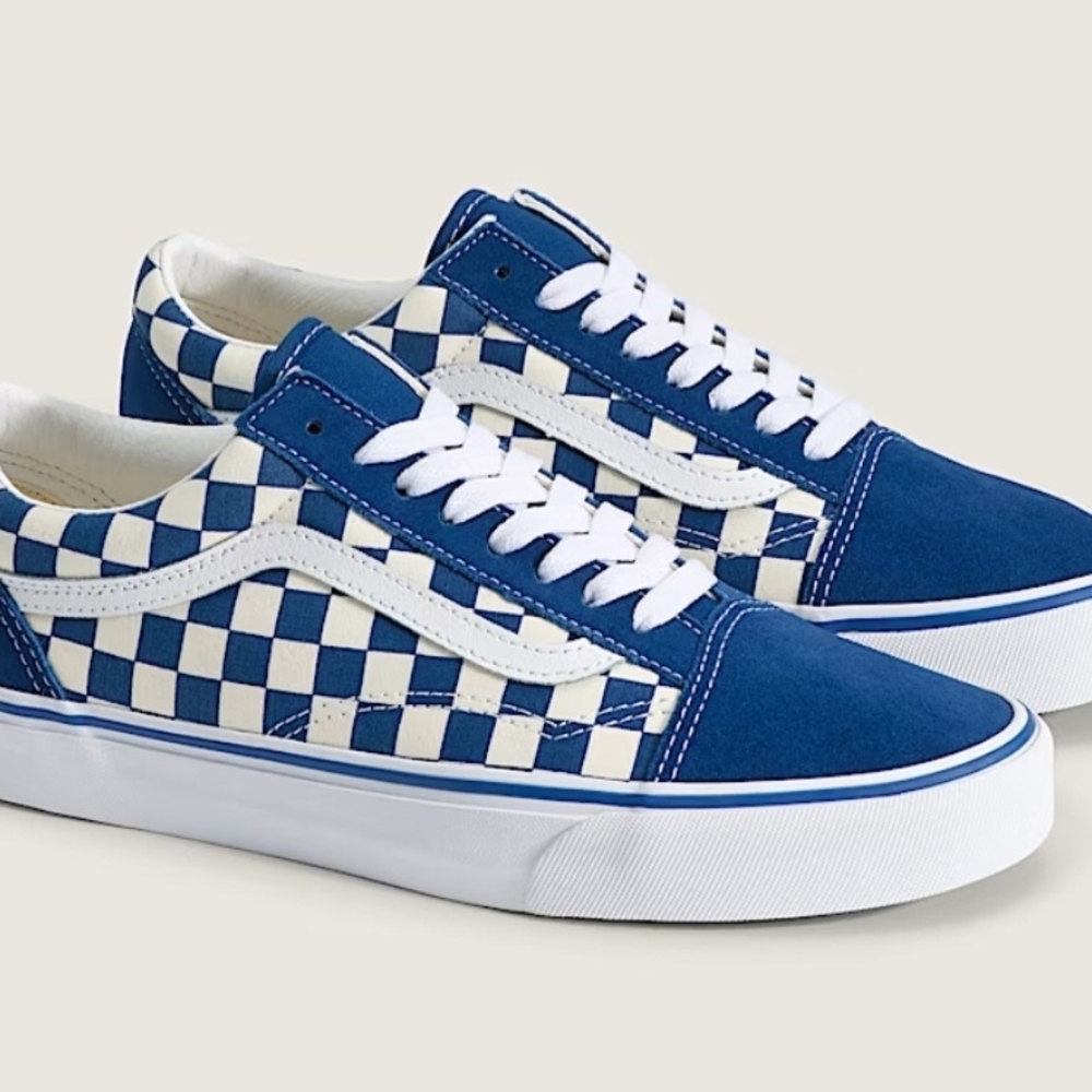 Vans Old Skool Checkerboard Men's Shoes Blue/White Size 13